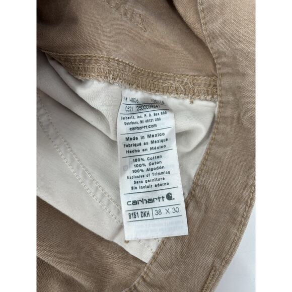 Carhartt Canvas Work Dungaree Pants Mens 38x30 Brown Raw Hem Pockets Utility - Picture 11 of 16
